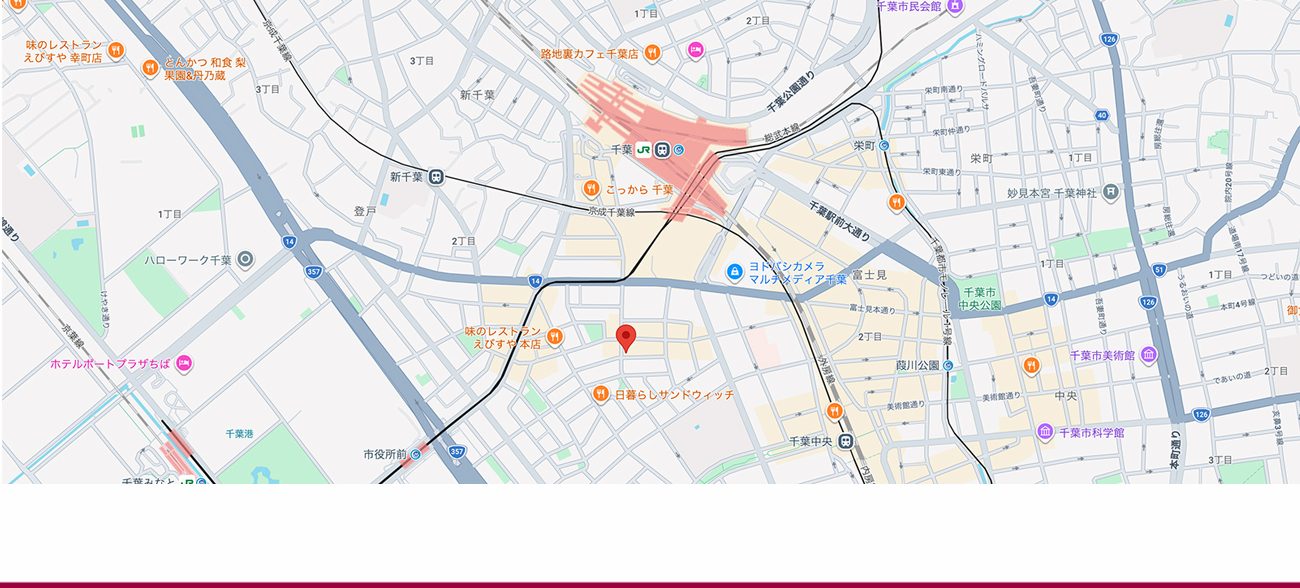 教室周辺の地図 — JR千葉駅東口より徒歩6分
